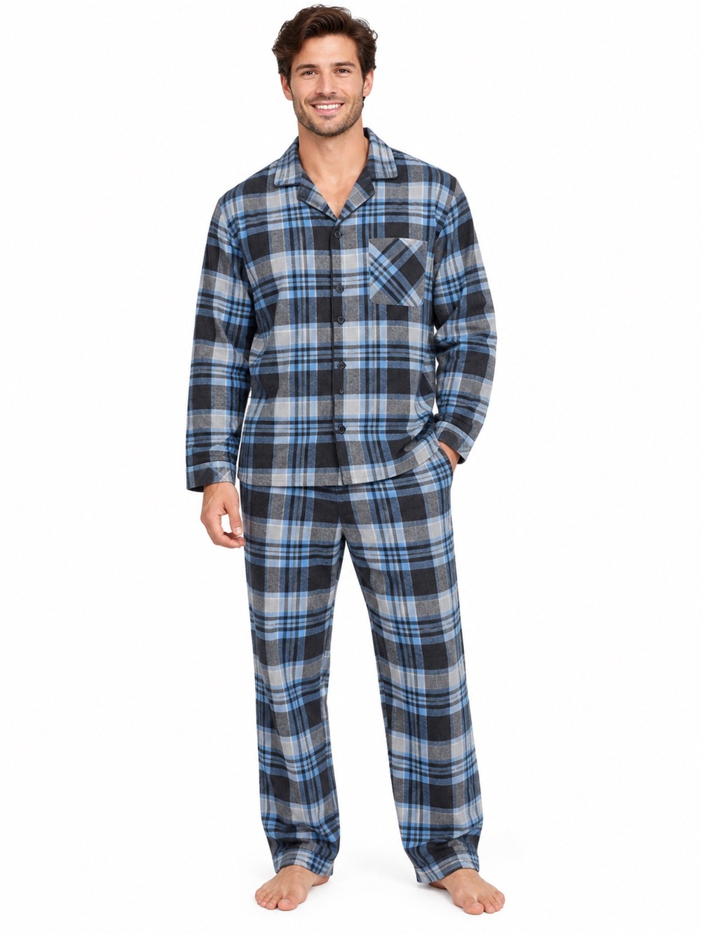 Blue & Gray Plaid Mens Pajama set